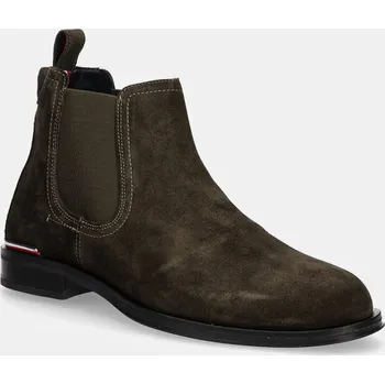 Dámská zimní obuv Semišové kotníkové boty Tommy Hilfiger CORE RWB HILFIGER SUEDE CHELSEA FM0FM04757 zelená 91X, EUR 44