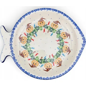 Talíř Talíř ryba, mísa kulatý Dýně halloween 1483X Keramika Bolesławiec