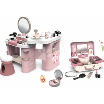 Dětská kuchyňka Set kosmetický stolek s kufříkem a elektronickým fénem My Beauty Center 3v1 Smoby s pudrem na obličej