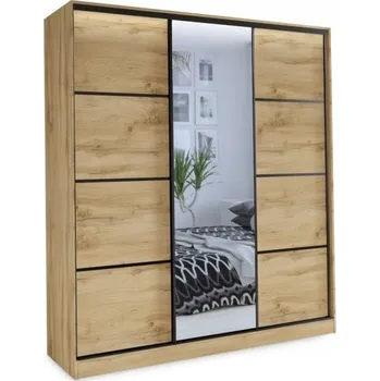 Šatní skříň Šatní skříň HARAZIA 180 se zrcadlem, 4 šuplíky a 2 tyčemi, dub wotan