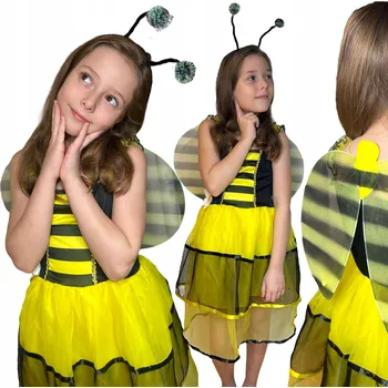 Karnevalový kostým KOSTÝM VČELKA MÁJA ŠATY KŘÍDLA TYKADLA NA PLES KARNEVAL 116 122