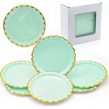 Talíř Papírové talířky zelené se zlatým okrajem - 6 Ks -