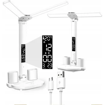 Lampička DVOJITÁ LED STOLNÍ LAMPA S DISPLEJEM, ORGANIZÉREM, HODINY, TEPLOTOU A DATEM 6v1