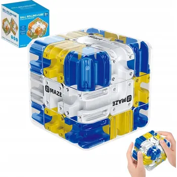 Hlavolam Logická kostka pro děti s bludištěm a kovovou kuličkou CUBE MAZE 3D