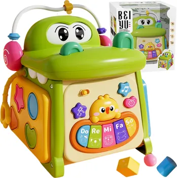 Hračka pro nejmenší Edukační kostka, třídič, pianko, senzorický labyrint, hodiny, krokodýl MS007