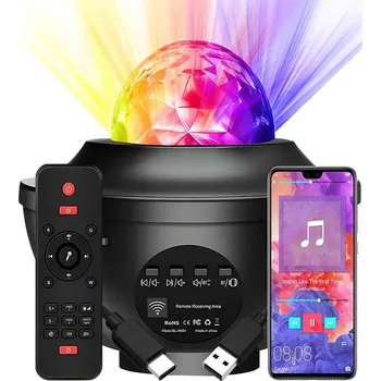 Lampička Projektor noční lampička Gwiazdoholik černá s vestavěným LED reproduktorem