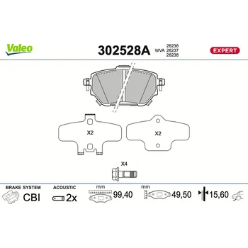 Brzdová destička Sada brzdových destiček, kotoučová brzda VALEO 302528A