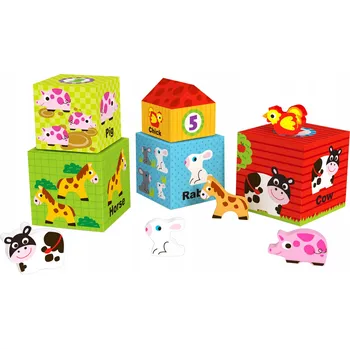 Dřevěná hračka Tooky Toy - Pyramida se Zvířátky Stavebnice Věž