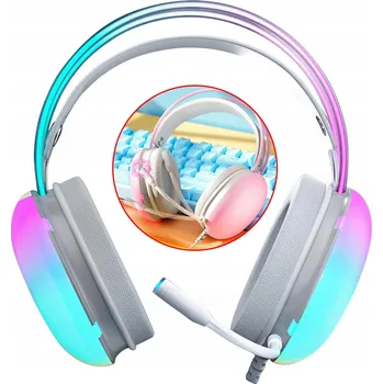 Sluchátka SŁUCHAWKI GAMINGOWE RGB S MIKROFONEM PRO PC USB RŮŽOVÁ NÁUŠNÍ PRO 7.1