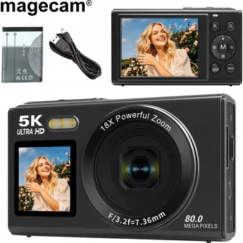 IP kamera 5K Digitální fotoaparát s duálním displejem, 18x Zoom, 80MP, WiFi, Vlog, MF