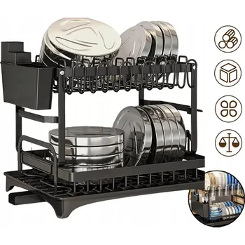 Odkapávač na nádobí ODKAPÁVAČ ODKAPÁVAČ NA NÁDOBÍ DVOUÚROVŇOVÝ na Nádobí STOJÍCÍ ČERNÝ VELKÝ