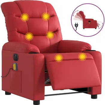 Křeslo Rozkládací masážní křeslo, elektrické, červené, ekokůže