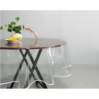 Jednorázový ubrus Kulatý ubrus z plastifikace, ubrus z PVC, průhledný, průměr 160 cm, voděodolný, průhledný ubrus s