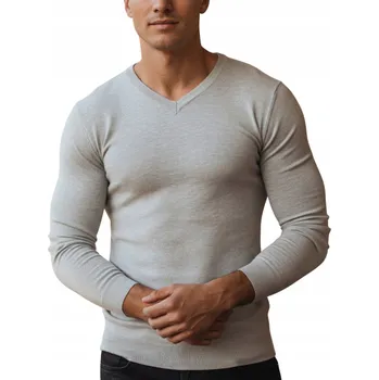 Pánský svetr DStreet svetr WX2218 šedý s výstřihem do V, velikost L