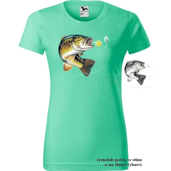 Dámské tričko damske-tricko-potisk-okoun-menici-barvu Velikost dámská trička Basic: XS šířka 39, délka 57, Odstín dámské tričko Basic: Mátové