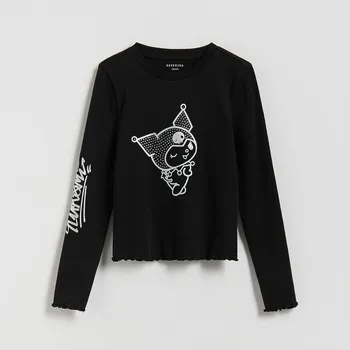 Dívčí tričko Reserved - Halenka s aplikací Kuromi - černý - 811HT-99X - 811HT-99X-128