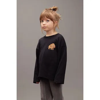Dětské bavlněné tričko s dlouhým rukávem Mini Rodini Mammoth 25720148 černá 99X, vel. 140-146