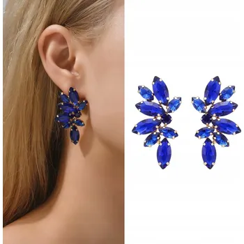 Náušnice MODRÉ náušnice křídla se zirkony lístky očka kobaltově zlaté