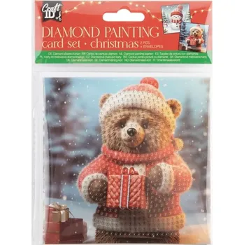 Diamantové malování Craft ID Diamantové malování Vánoční přání Medvídek a Sněhulák 13 x 13 cm