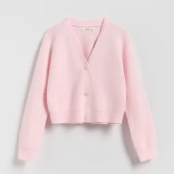 Dívčí svetr Reserved - Kardigan s příměsí viskózy - pastelově růžová - 778IE-03X - 778IE-03X-140