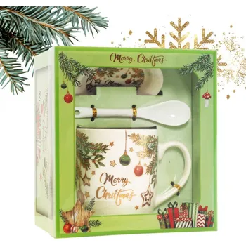 VÁNOČNÍ HRNEK - sada v krabičce s podšálkem a lžičkou 400 ml