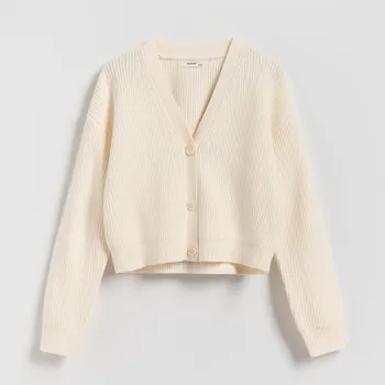 Dívčí svetr Reserved - Kardigan s příměsí viskózy - krémová - 778IE-01X - 778IE-01X-134