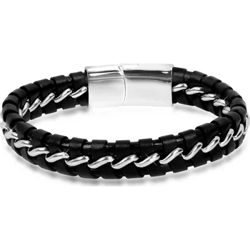 Módní doplněk Proplétaný kožený náramek Leather Troli / Délka: 21 cm