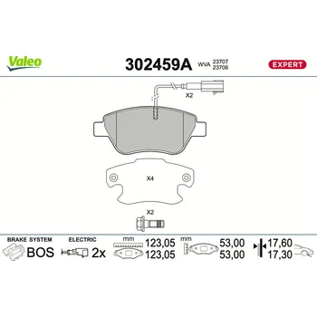 Brzdová destička Sada brzdových destiček, kotoučová brzda VALEO 302459A