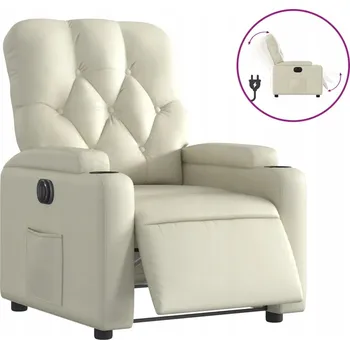 Křeslo Elektrické polohovací křeslo, krémové, potažené umělou kůží