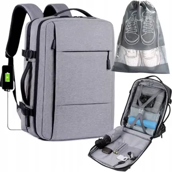 Sportovní batoh Batoh šedý polyester s USB 45x30x20 cm