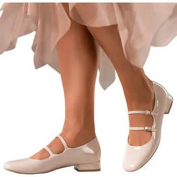 Dámské lodičky BALERÍNKY Béžové Dámské MARY JANE Lakované Nízký Podpatek Blokové Módní r 36