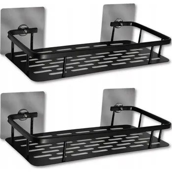 Koupelnový nábytek Nástěnná koupelnová police Memfis černá kovová 2-patrová 30x13 cm