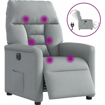 Křeslo Rozkládací masážní křeslo, elektrické, světle šedé, látkové