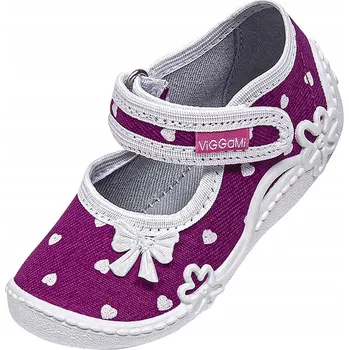 Dívčí bačkory VIGGAMI PŘEDŠKOLNÍ PAPUČE S CELOROČNÍ KOŽENOU VLOŽKOU MISIA SRDÍČKA R24