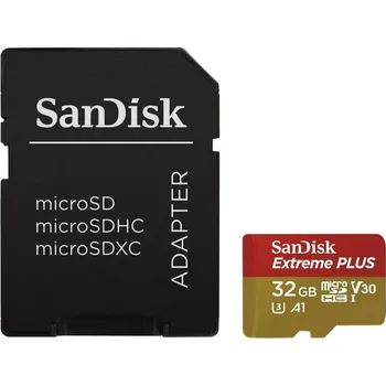 Paměťová karta Sandisk Paměťová karta Extreme Plus microSDHC 32 GB 95 MB/s / 90MN/s A1 Class 10 UHS-I V30, s adaptérem