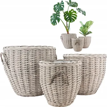 Květináč Obal na květináč proutěný Skandi.pl šedý kulatý 3 ks