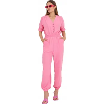 Dámský overall Rue Paris dámský overal růžový ležérní (pro běžné nošení) krátký rukáv dlouhý velikost M