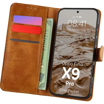 Pouzdro na mobilní telefon Flipové pouzdro Bizon pro Oppo Find X9 Pro, hnědé