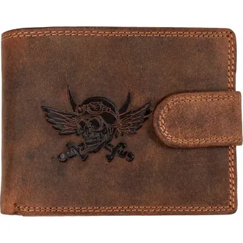 Peněženka WILD pánská peněženka s přezkou - LEBKA - hnědá ART-895