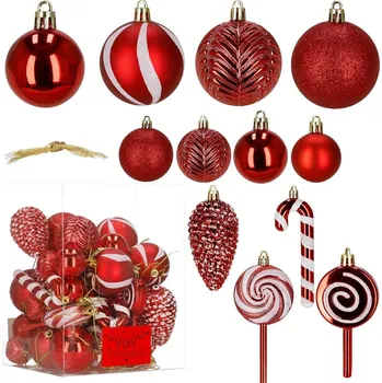 Vánoční dekorace Springos Vánoční baňky červené mix - sada 40ks, vánoční ozdoby