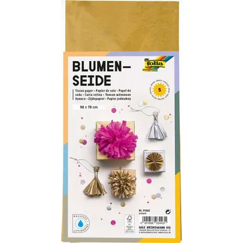 Hedvábný dekorační papír – zlatá – 5 listů - 50 × 70 cm