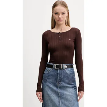 Pánské oblečení Tričko s dlouhým rukávem Tommy Jeans DW0DW21575 hnědá 89X, vel. M