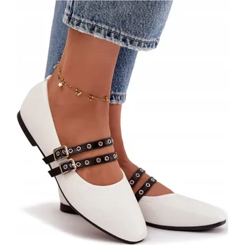 Dámské baleríny Dámské baleríny z eko kůže s pásky, stylové bílé, velikost 40