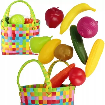 Dětská kuchyňka OVOCE A ZELENINA Z PLASTU V KOŠÍKU 21X23X13CM