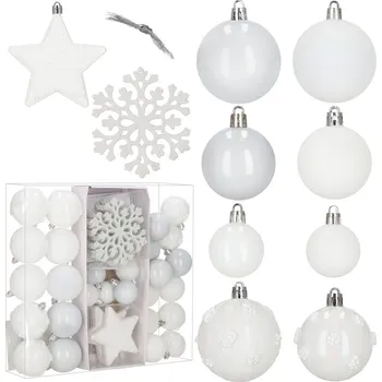 Springos Vánoční baňky bílé mix - 5/6/7 cm sada 40ks, vánoční ozdoby
