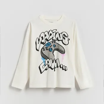 Reserved - Tričko s dlouhými rukávy a potiskem - krémová - 057II-01X - 057II-01X-128