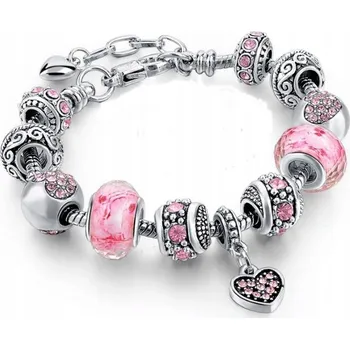 Náramek Bransoletka Charms Beads Růžové srdce Murano