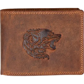 Peněženka WILD Pánská kožená peněženka bez přezky - hnědá - Vlk