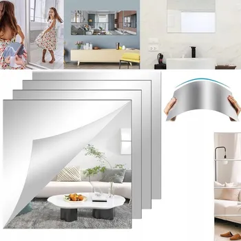 Zrcadlo 4 KUSY SAMOLEPICÍCH ZRCADLOVÝCH SAMOLEPKY ZRCADLO NALEPovací PŘILEPOVACÍ PANELY