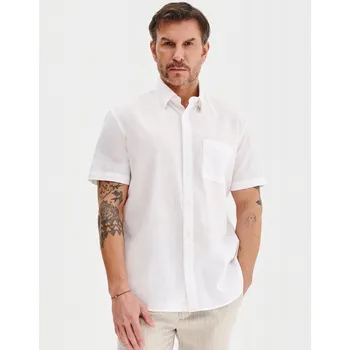 Pánská košile Bílá pánská lněná košile s krátkým rukávem PAKO LORENTE vel. XXL